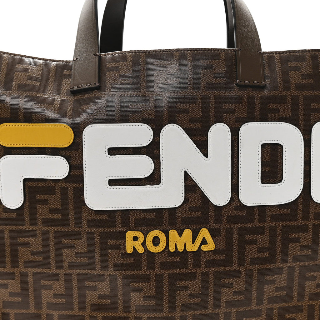 X FILA Glazed Fabric FF 1974 Mania Shopping Tote Bag Mogano Panna White