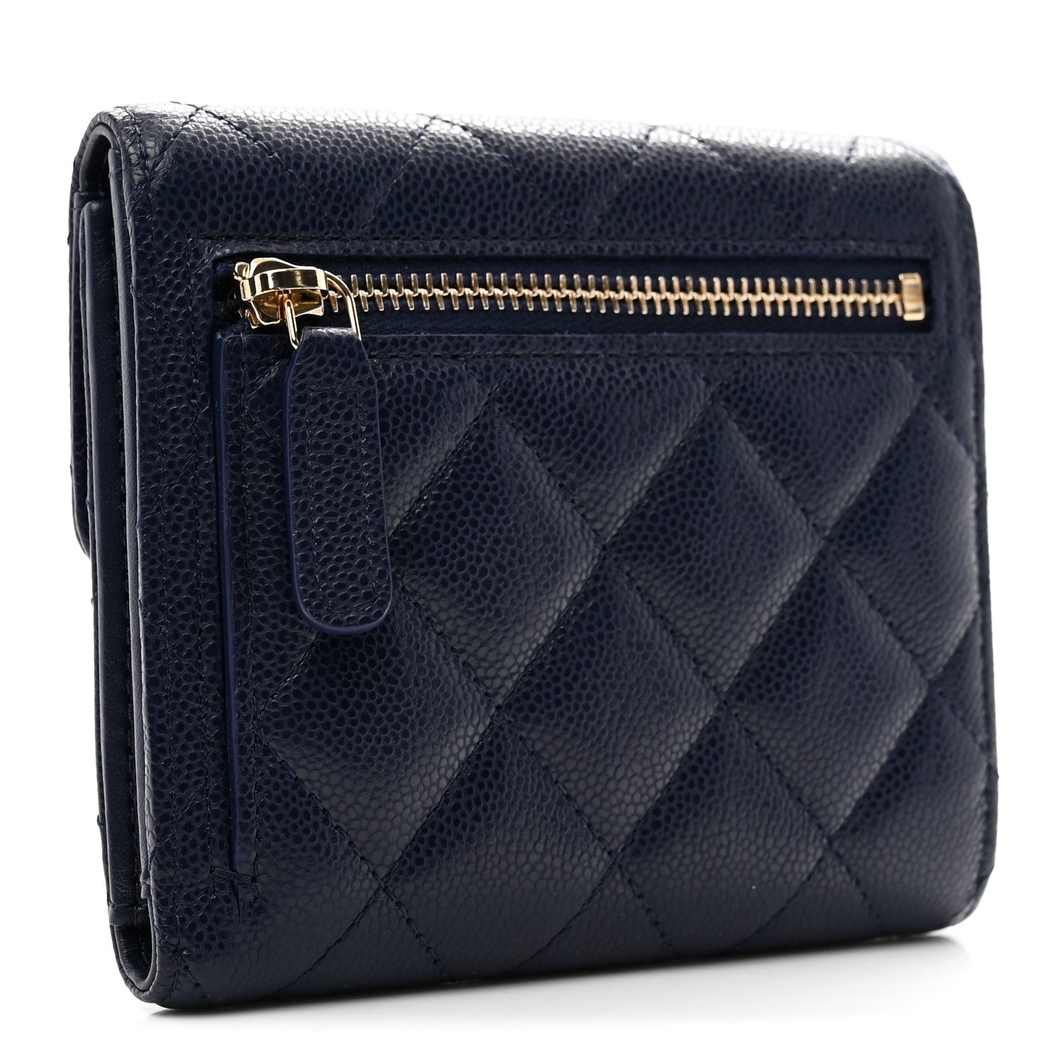 Caviar Quilted Compact Flap Wallet Navy