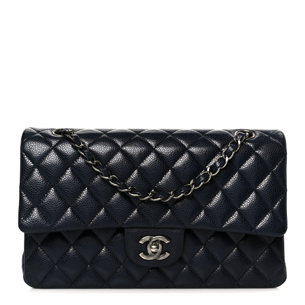 Caviar Quilted Medium Double Flap Navy