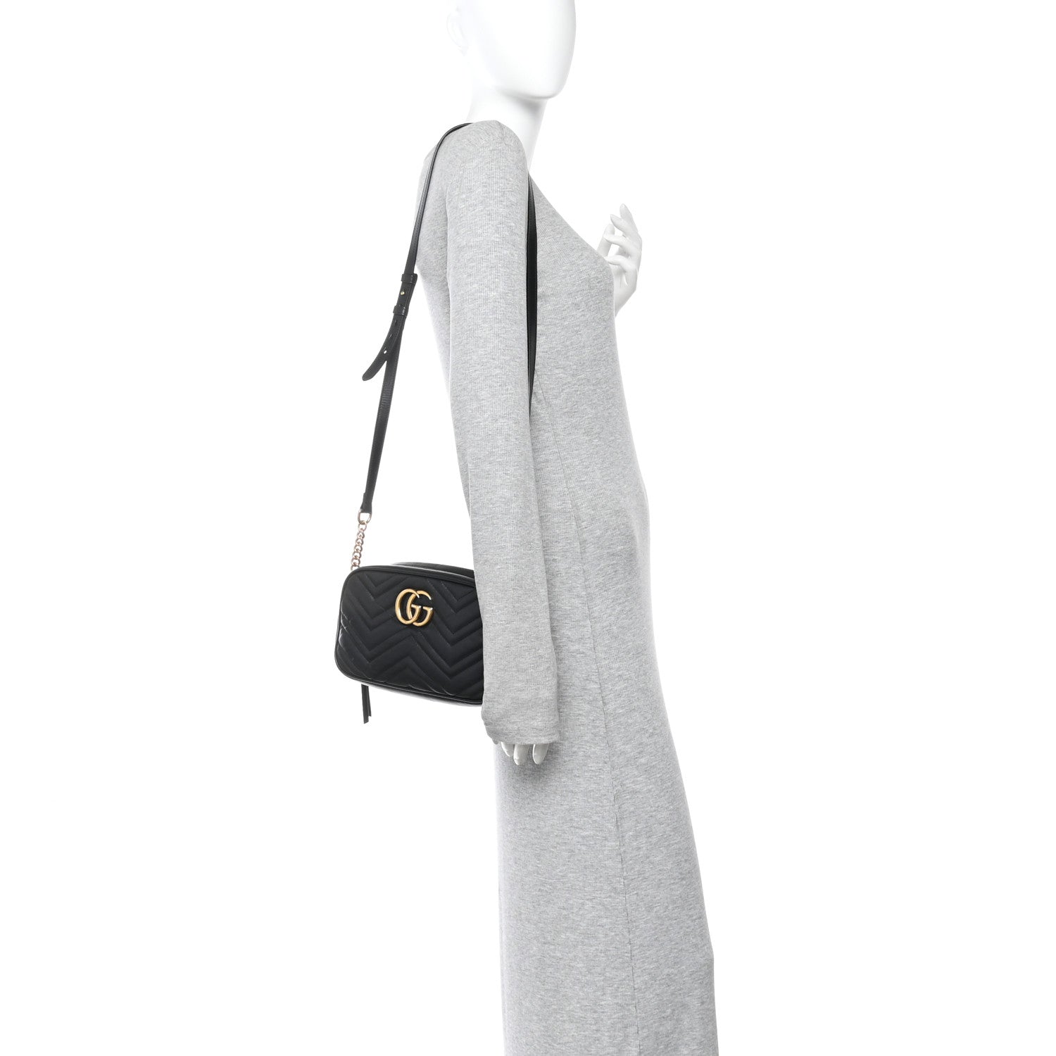 Calfskin Matelasse Small GG Marmont Chain Shoulder Bag Black