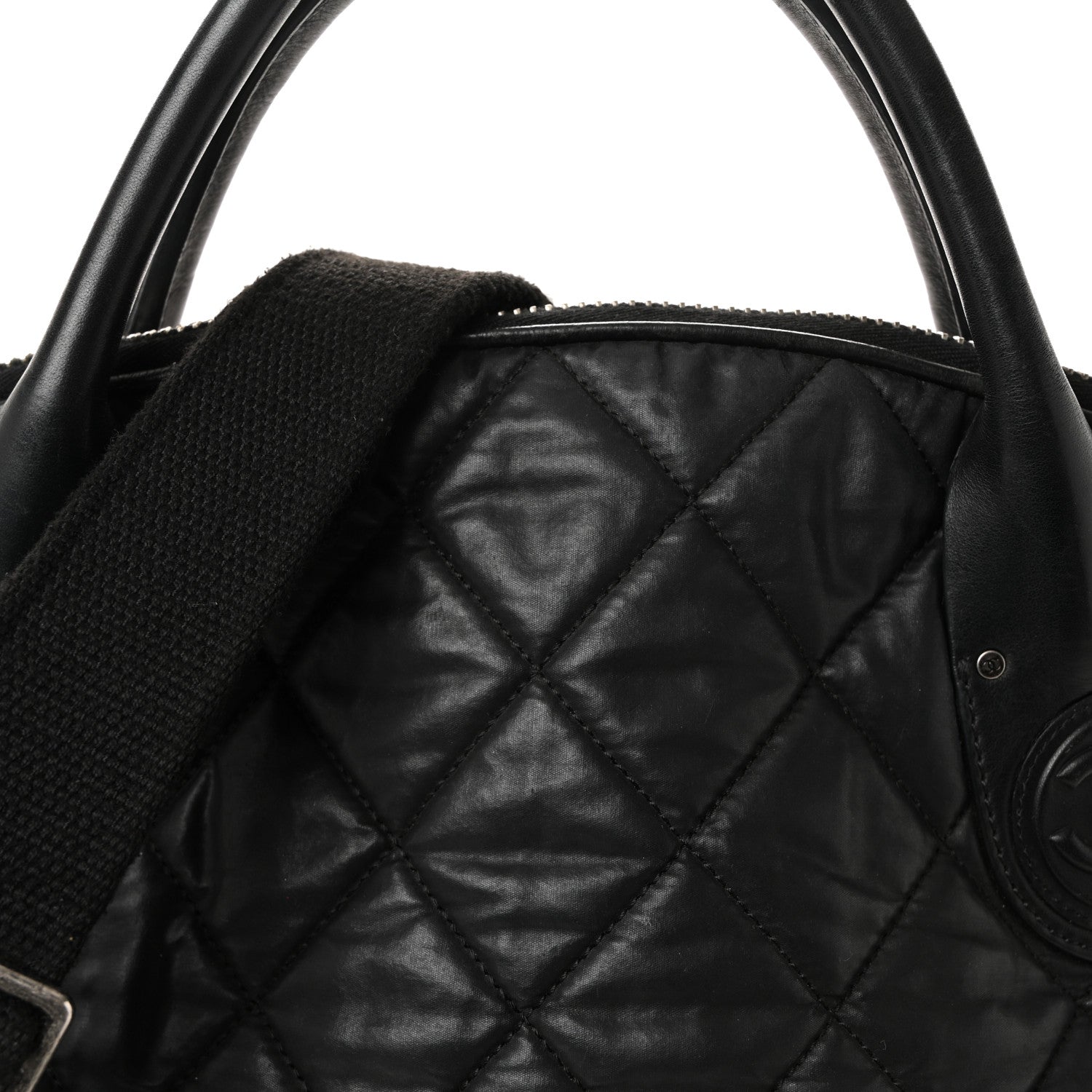 Coated Canvas Quilted Large Garment Travel Bag Black