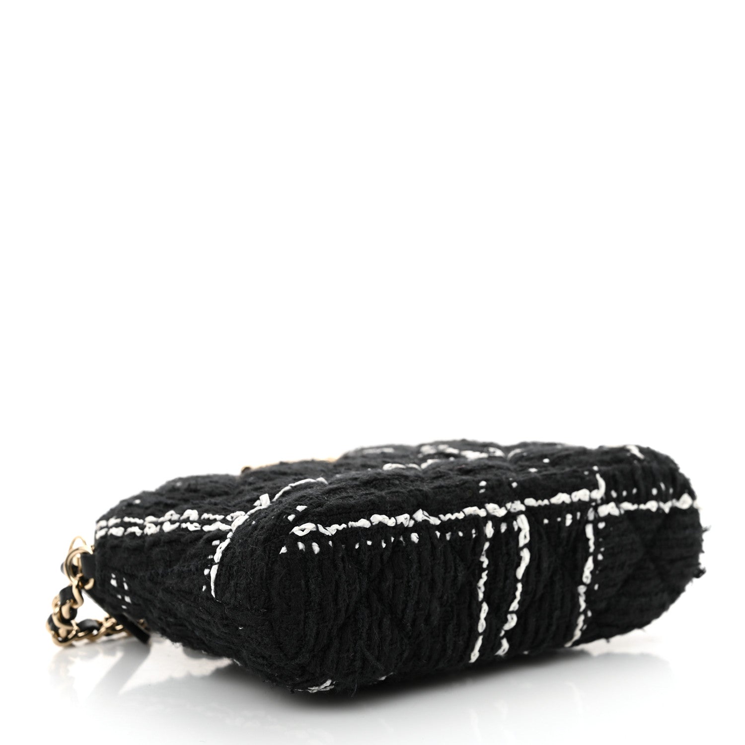 Tweed Quilted Mini Clutch With Chain Black White