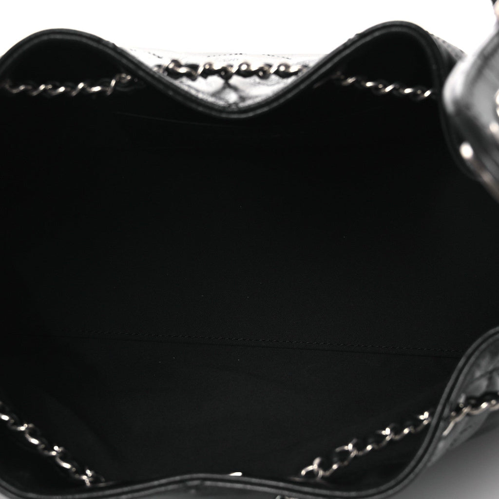 Shiny Crumpled Calfskin Quilted Small Chanel 25 Handbag Black