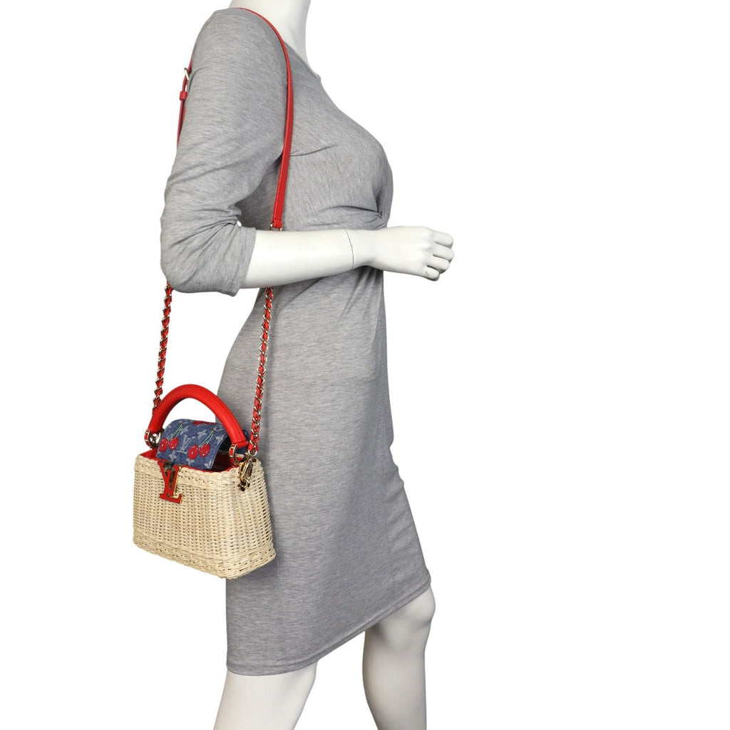Louis Vuitton x Takashi Murakami Capucines Mini Wicker Monogram Denim Cerises