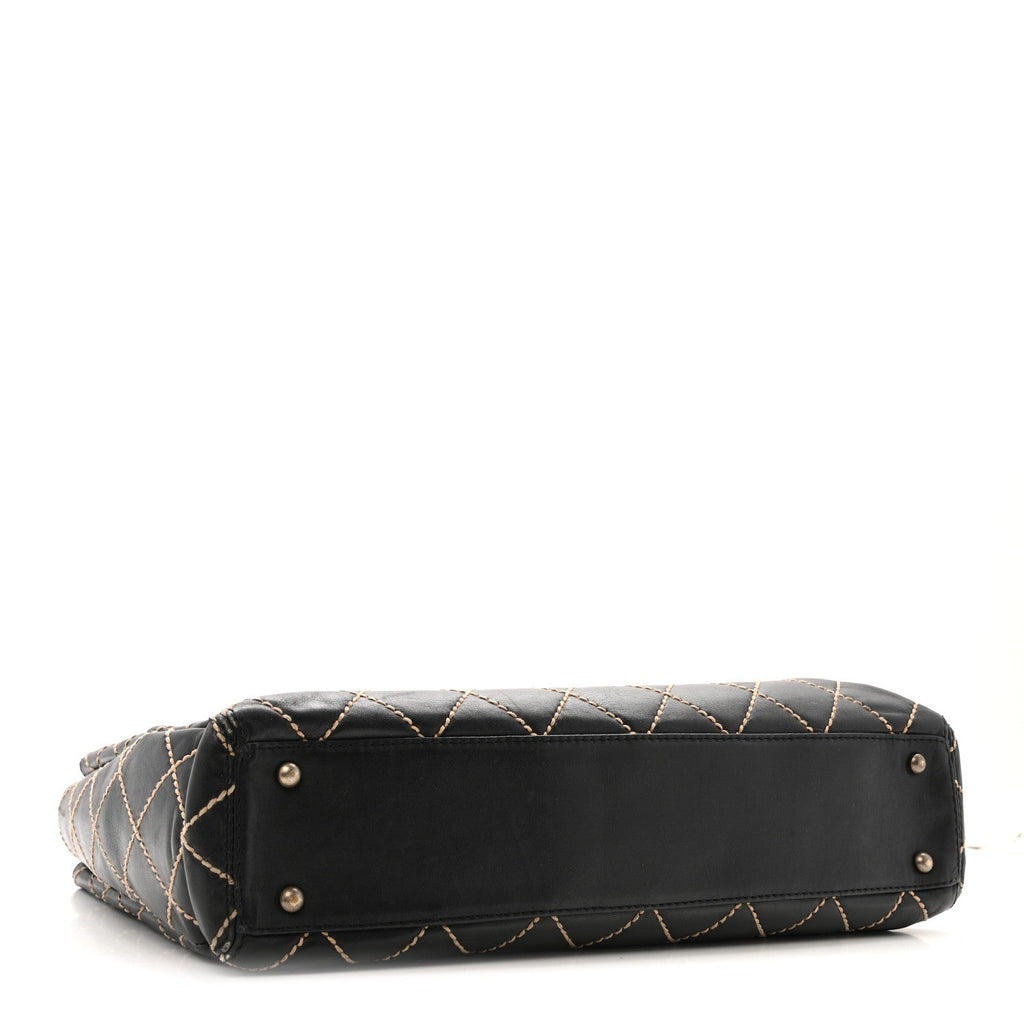 Calfskin Wild Stitch Large Tote Black