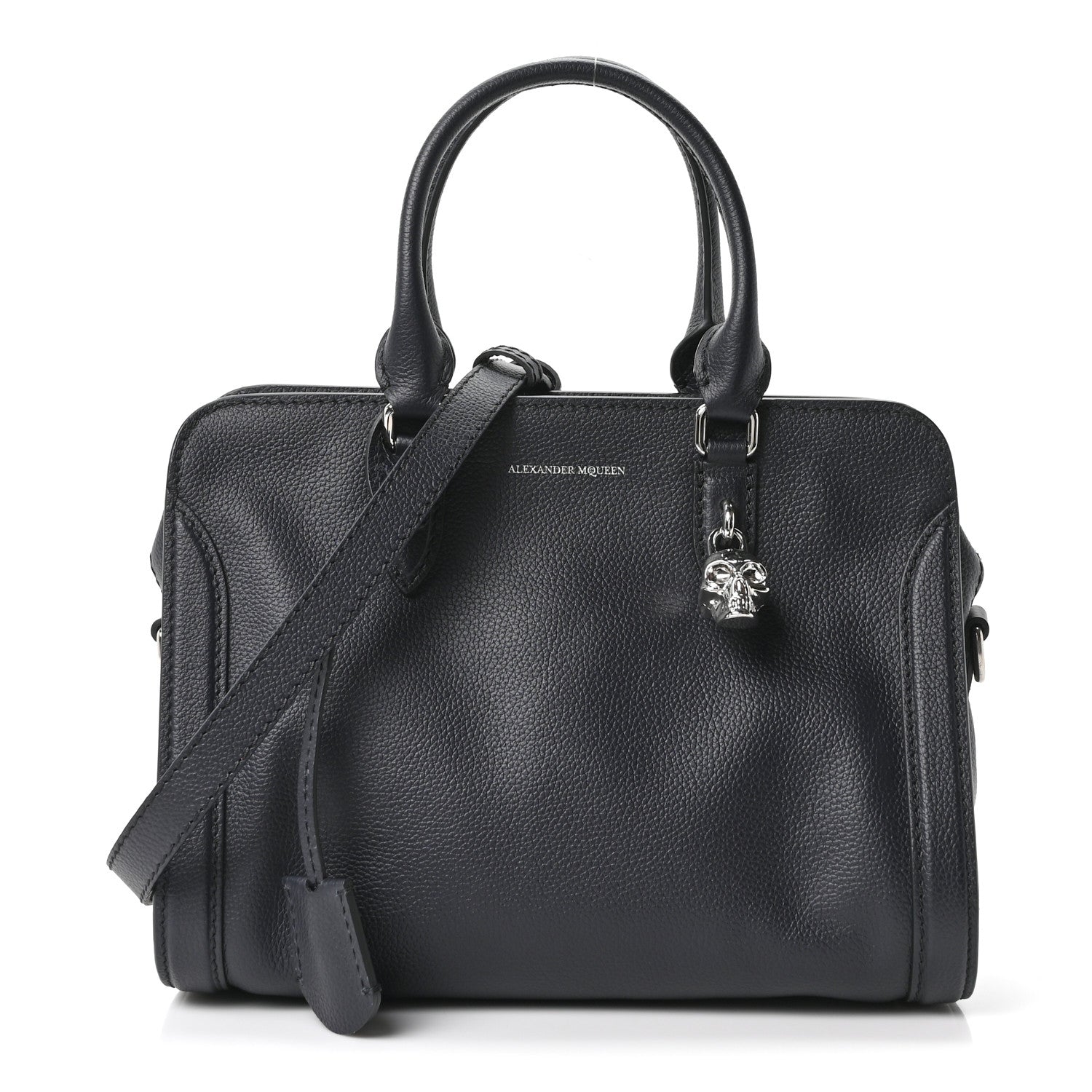 Pebbled Calfskin Small Skull Padlock Zip Around Tote Navy