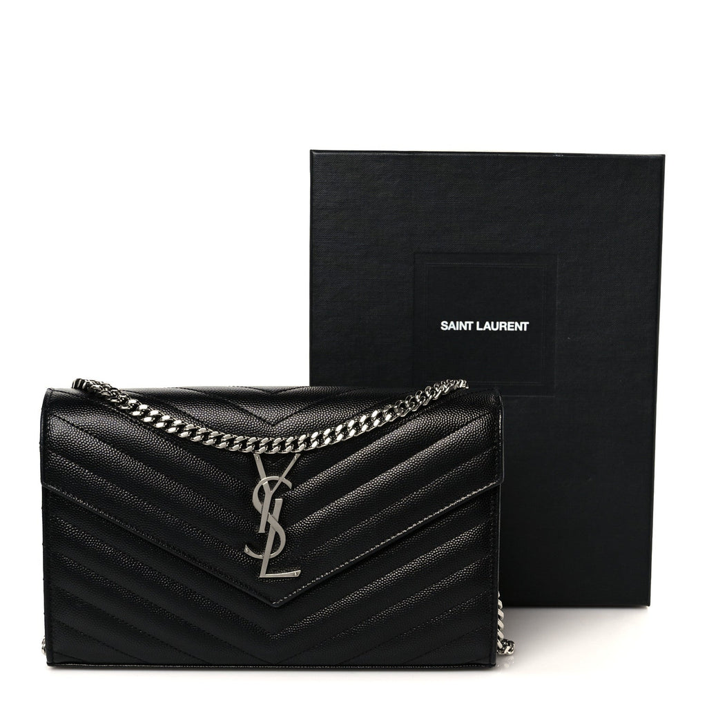 Grain De Poudre Matelasse Chevron Monogram Chain Wallet Black
