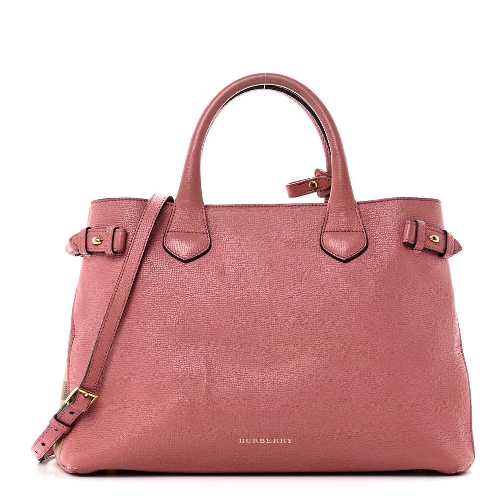 Derby Calfskin House Check Medium Banner Tote Mauve Pink