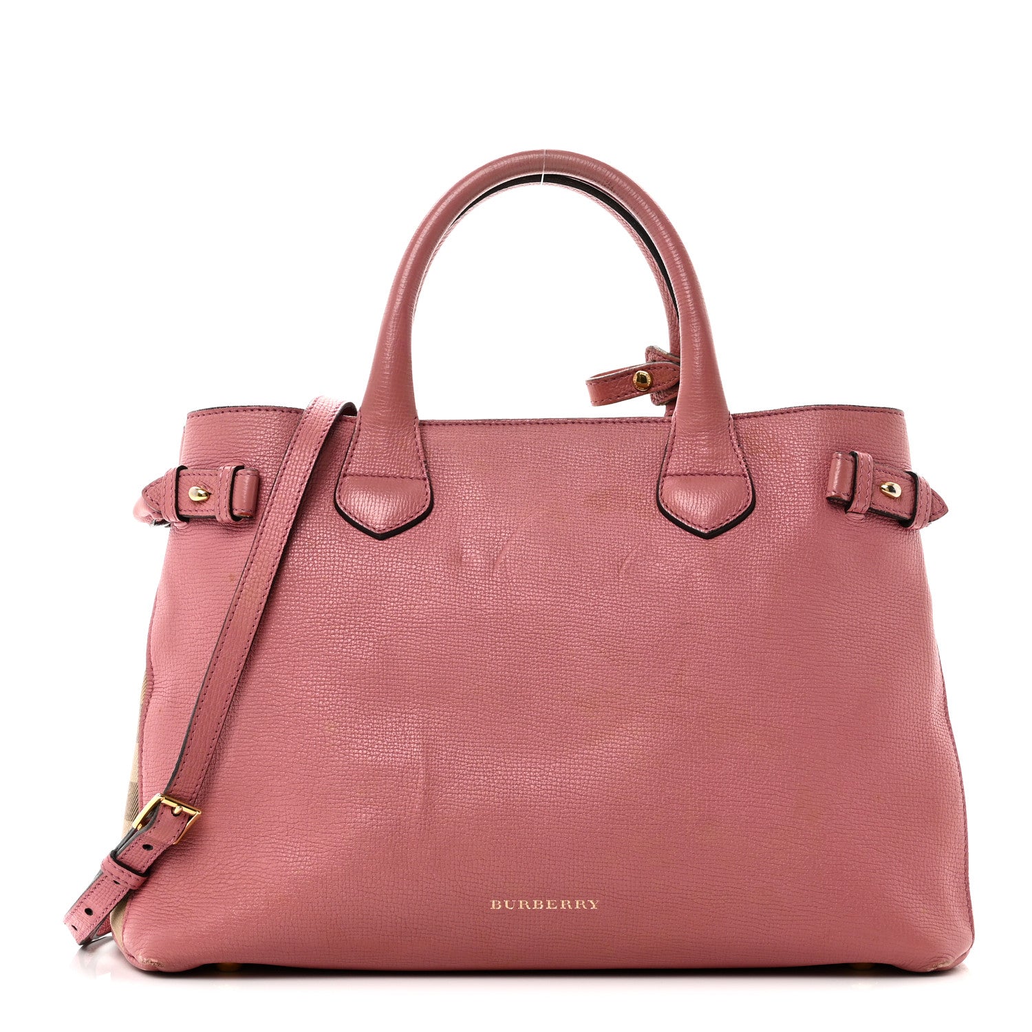 Derby Calfskin House Check Medium Banner Tote Mauve Pink