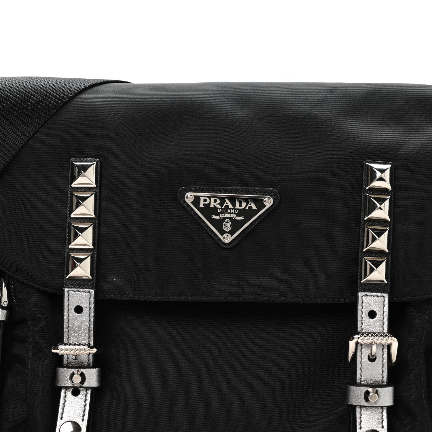 Nylon New Vela Studded Messenger Bag Black