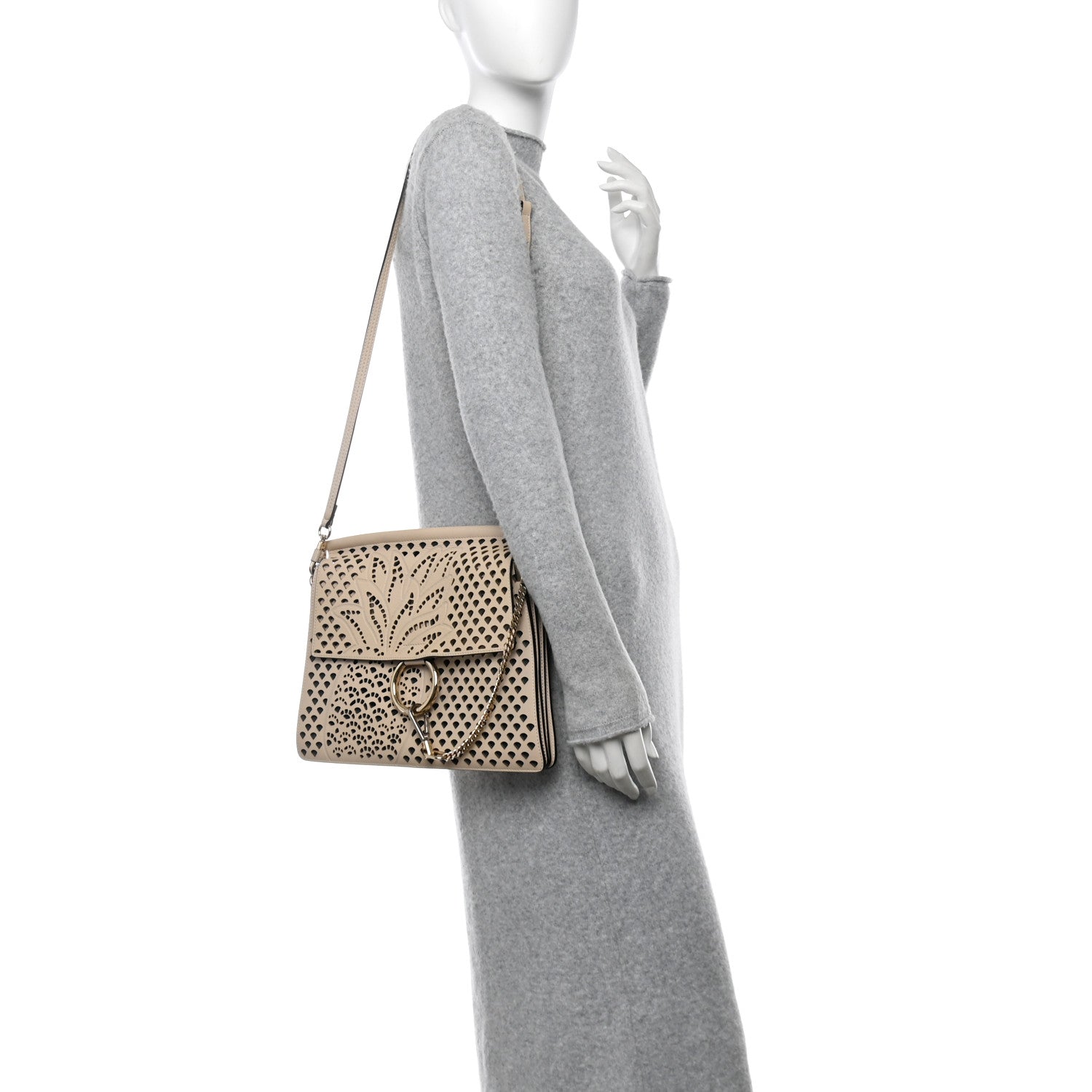 Calfskin Pineapple Perforated Medium Faye Shoulder Bag Abstract White