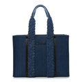 Denim Calfskin Large Braided Woody Ribbon Tote  Blue