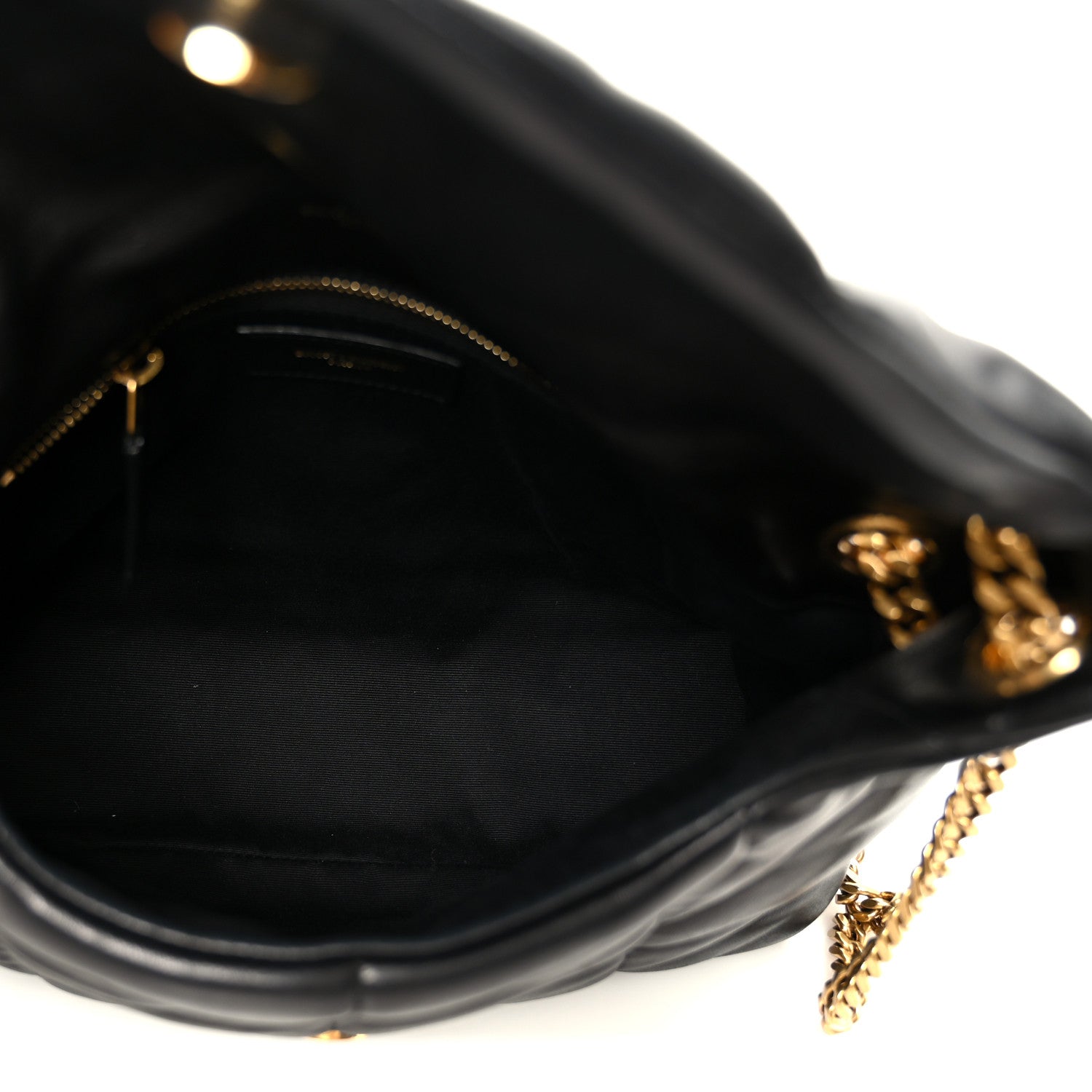 Lambskin Quilted Small Loulou Puffer Monogram Chain Satchel Black