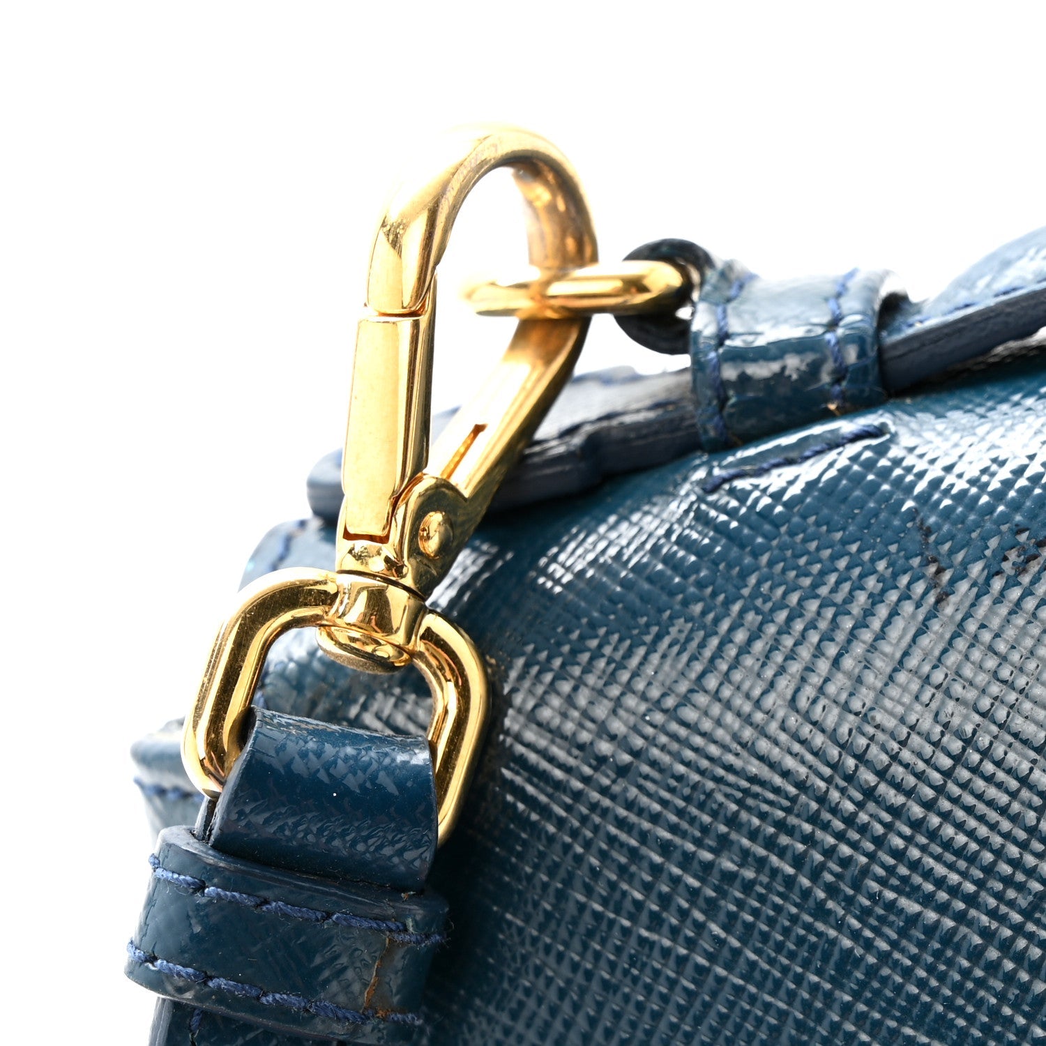 Saffiano Vernice Lock Flap Chain Bag Azzurro
