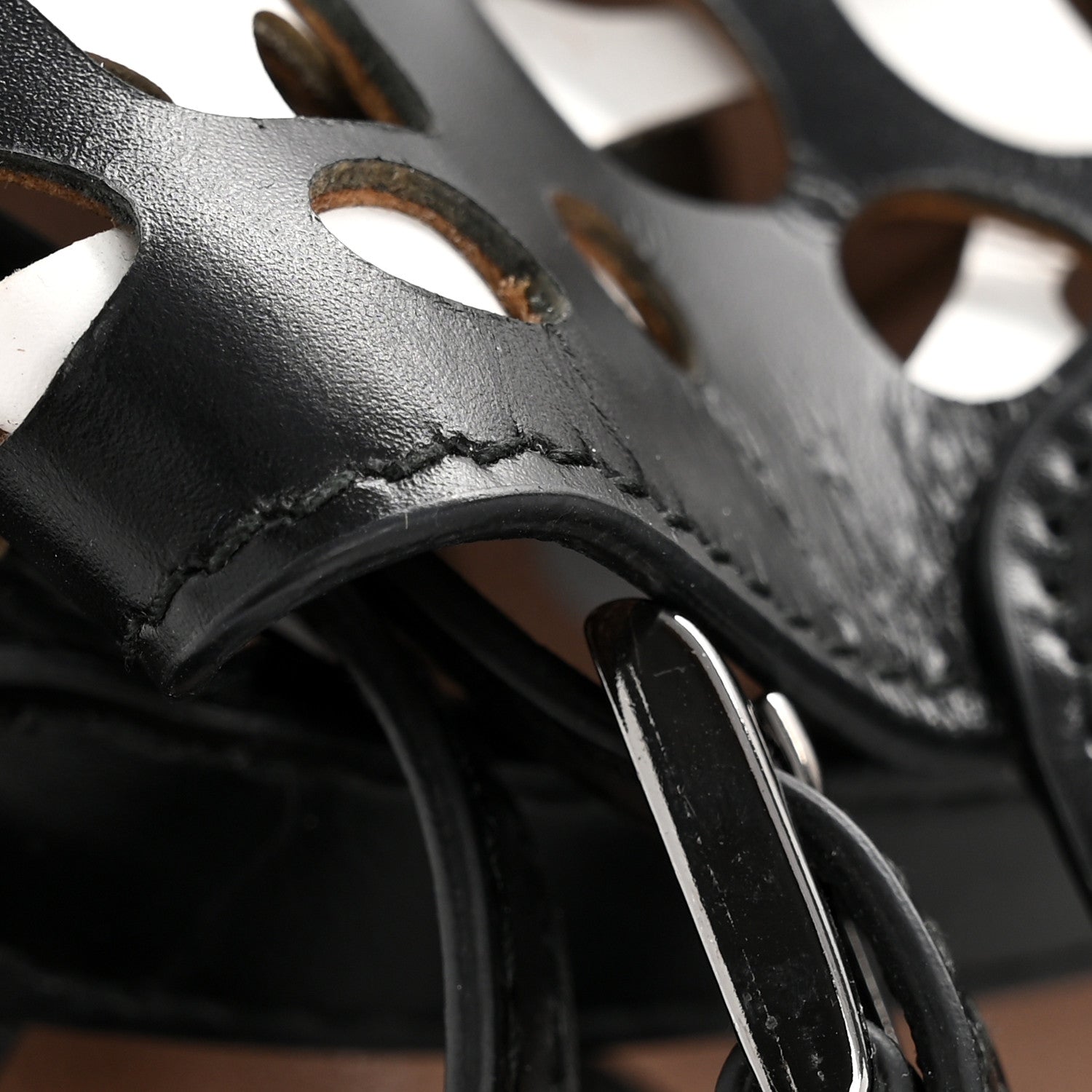 Calfskin Laser Cut Bucket Bag Black White