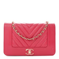 Sheepskin Chevron Quilted Vintage Mademoiselle Wallet On Chain WOC Dark Pink