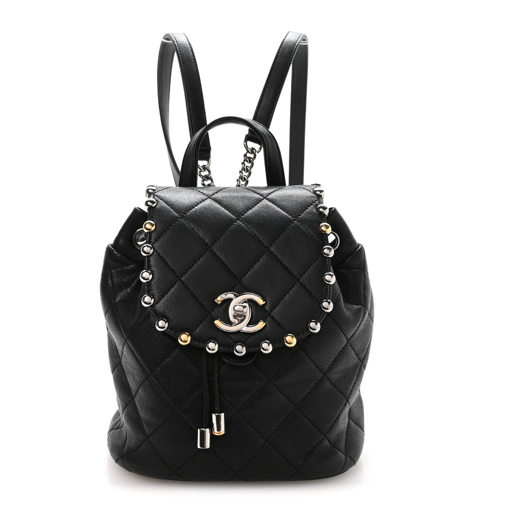 Lambskin Quilted Metallic Bubble Backpack Black