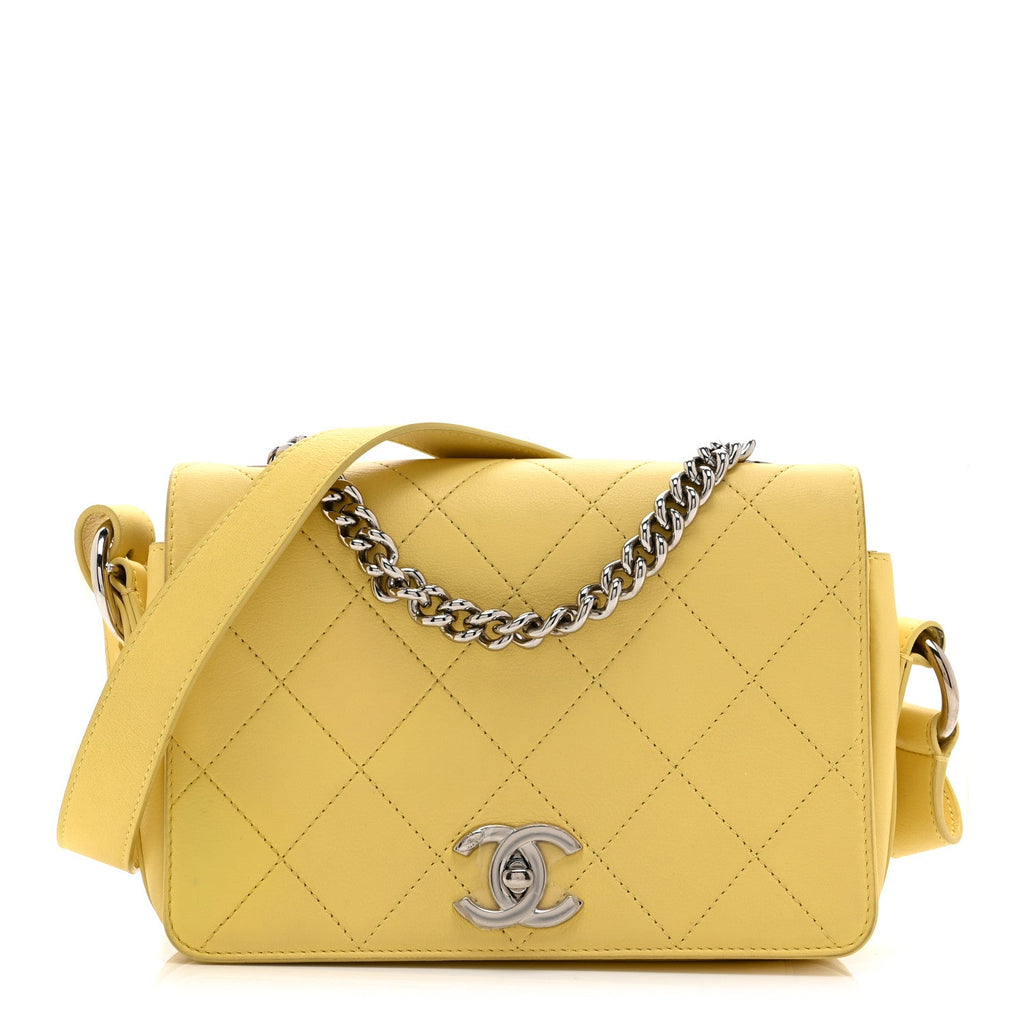Calfskin Small Stitched Flap Yellow