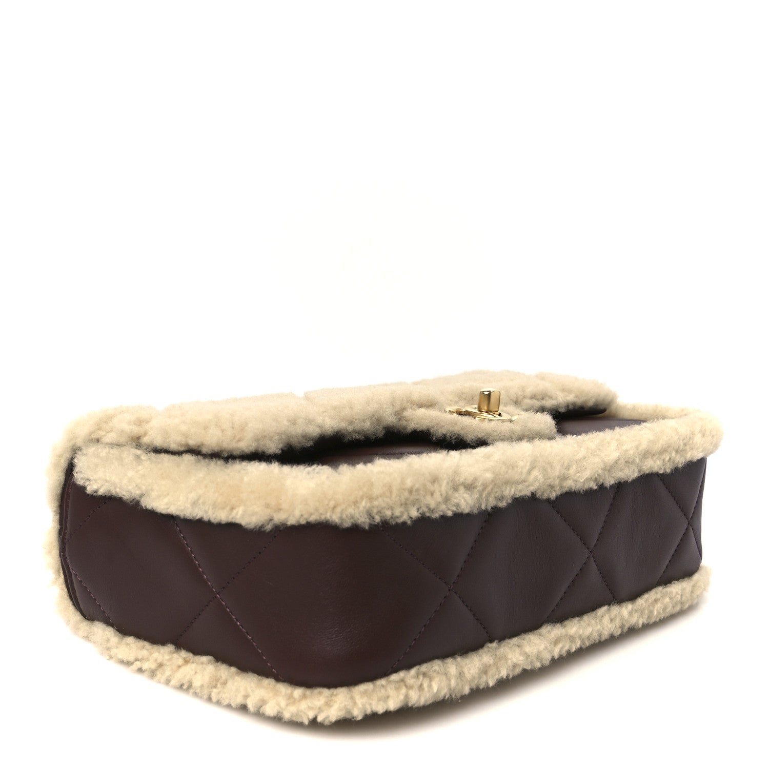 Shearling Lambskin Quilted Furry Coco Flap Dark Brown Beige