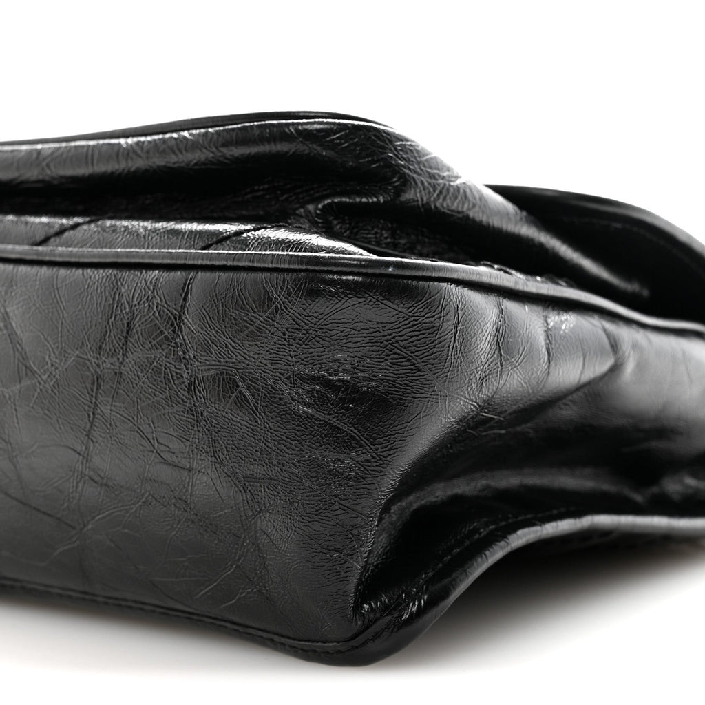 Crinkled Calfskin Matelasse Monogram Medium Niki Chain Satchel Black