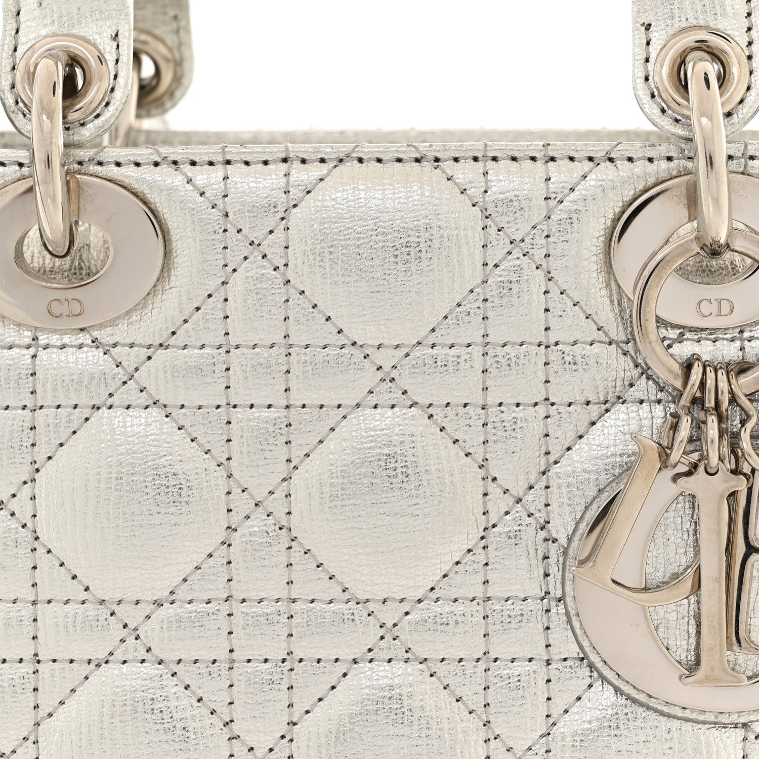Metallic Grained Calfskin Cannage Small Lucky Badges My Lady Dior Silver