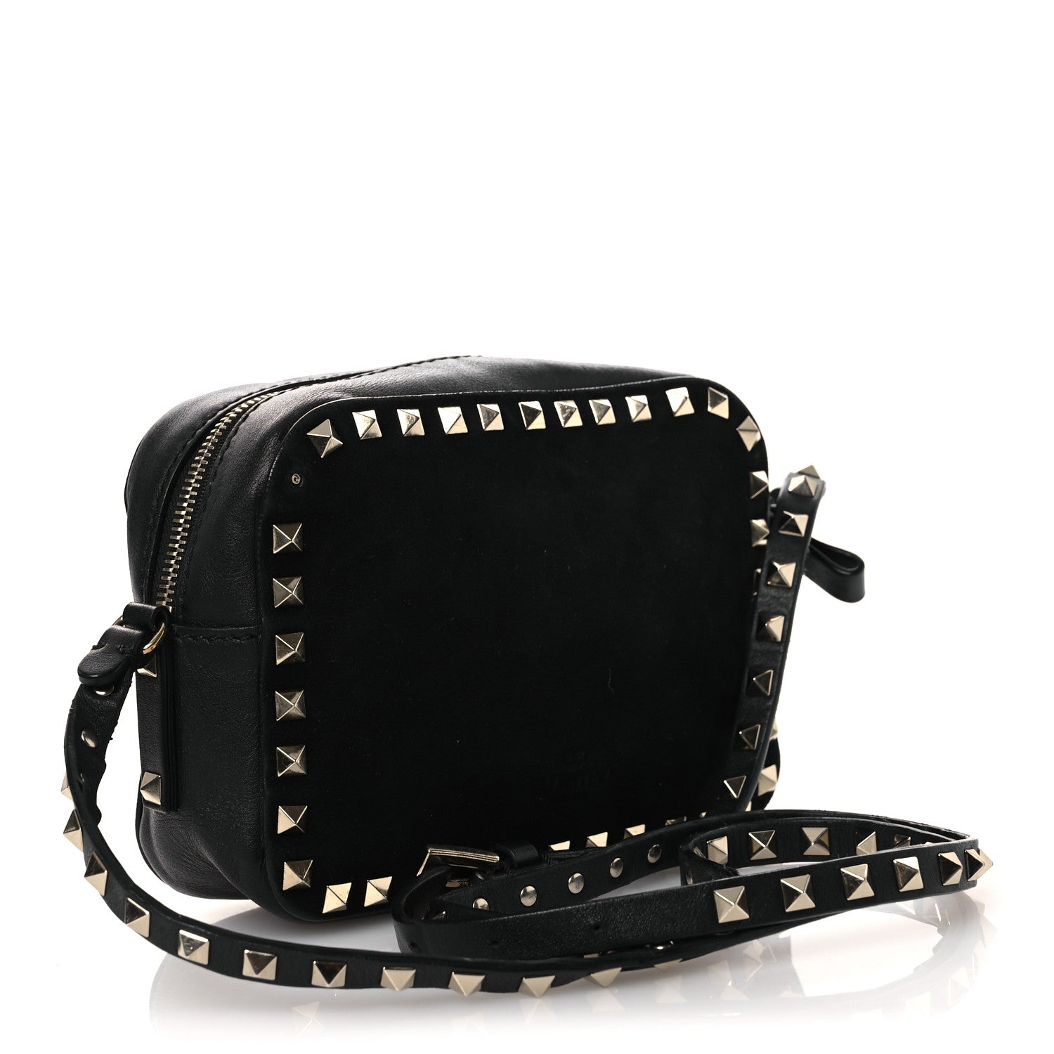 Calfskin Suede Rockstud Camera Crossbody Bag Black