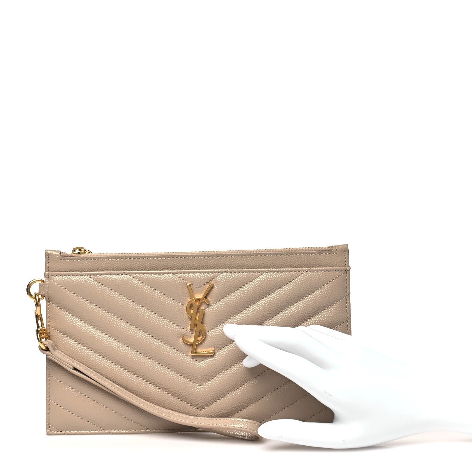 Grain De Poudre Chevron Monogram Large Bill Pouch Dark Beige