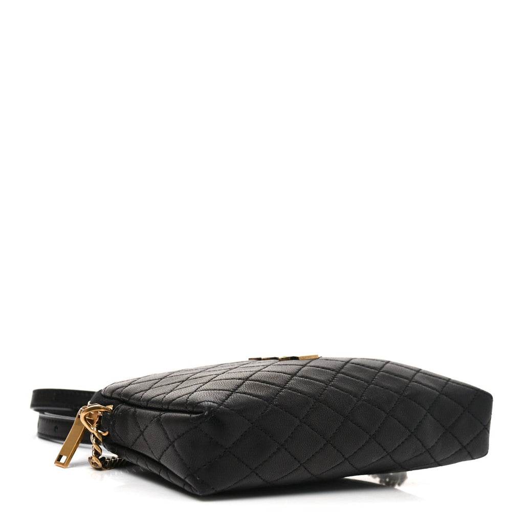Lambskin Quilted Gaby Zipped Pouch Black
