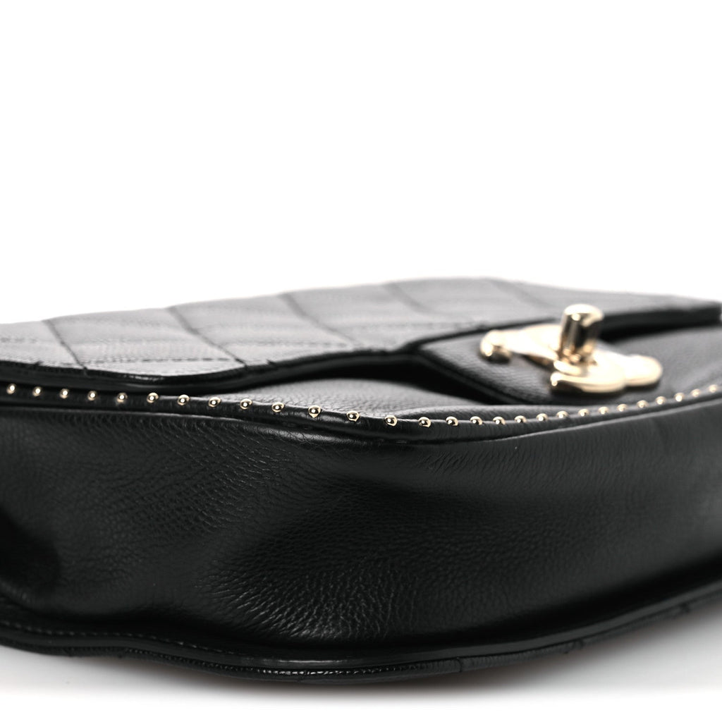 Caviar Quilted Small Studded Flap Black