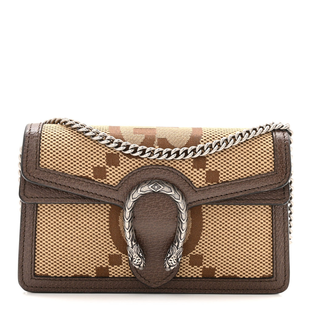 Monogram Jumbo GG Textured Dollar Calfskin Super Mini Dionysus Shoulder Bag Camel Ebony New Acero