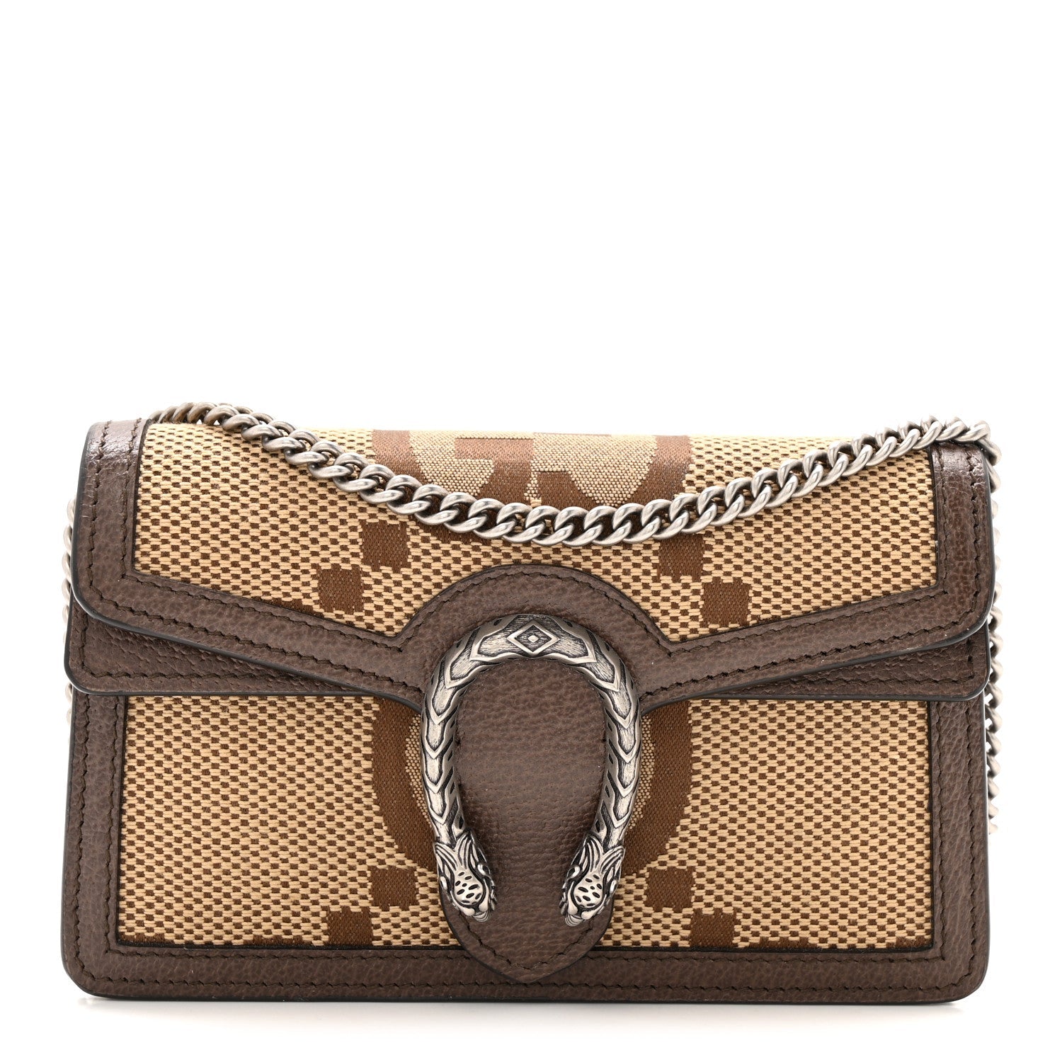 Monogram Jumbo GG Textured Dollar Calfskin Super Mini Dionysus Shoulder Bag Camel Ebony New Acero