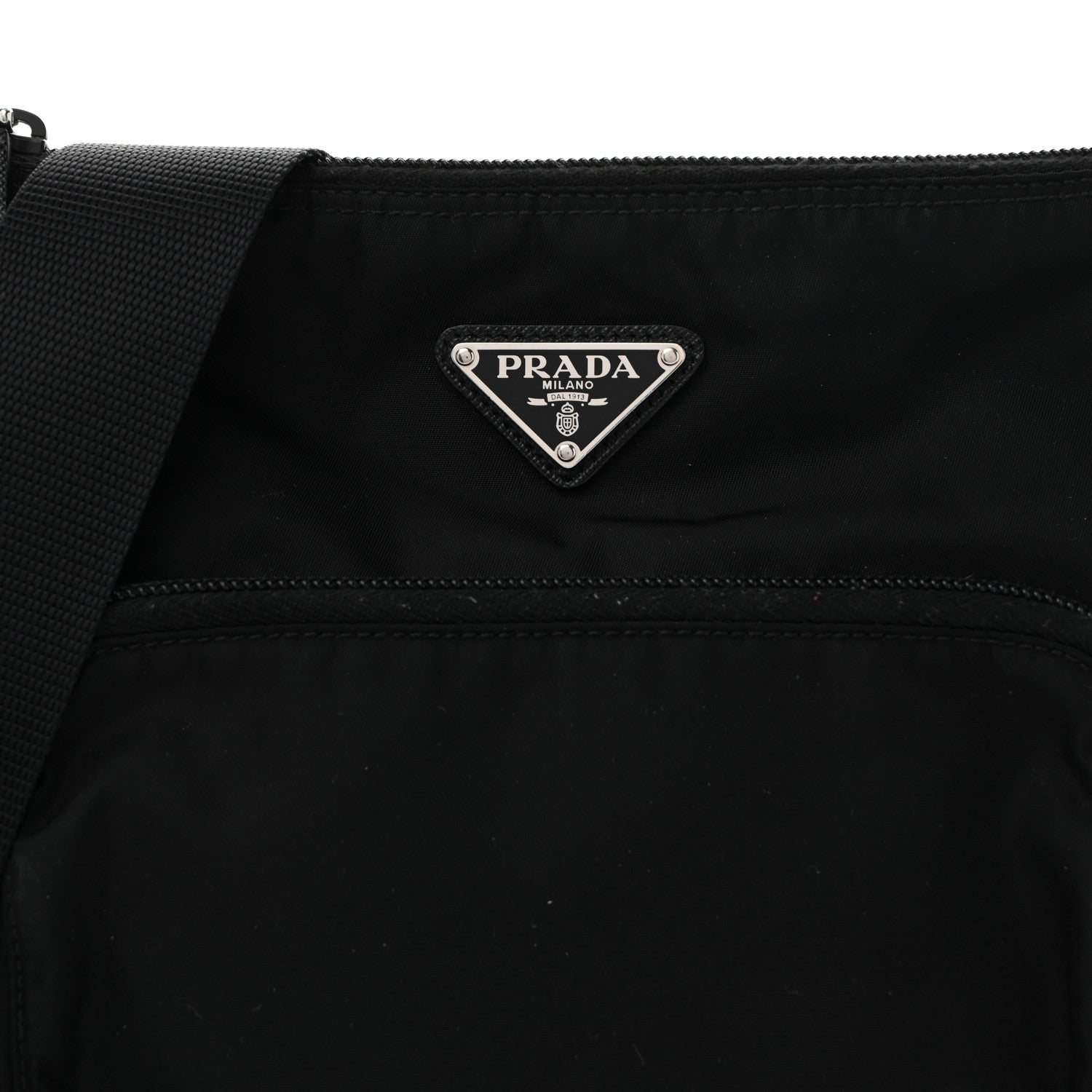 Tessuto Nylon Saffiano Flat Messenger Bag Black