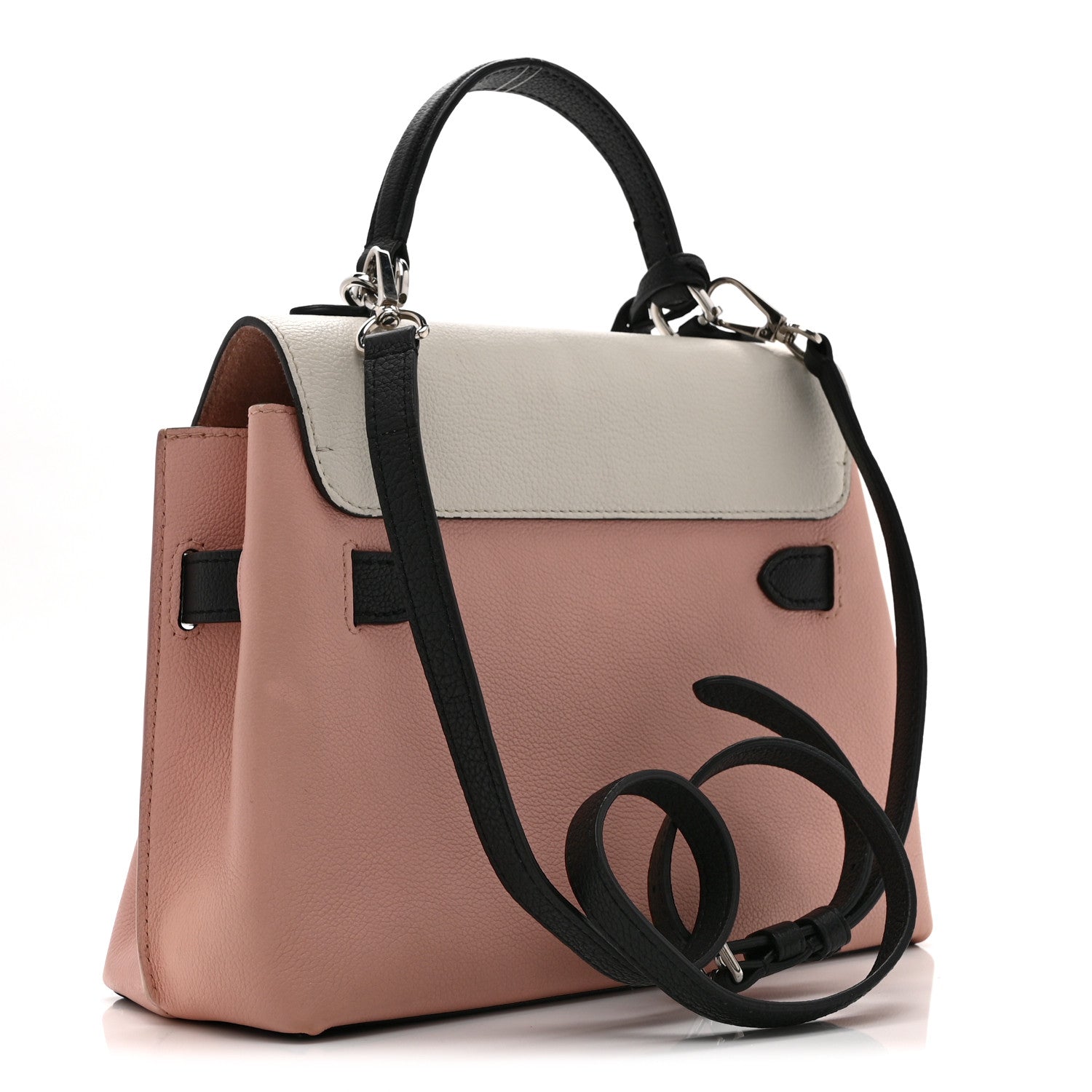 Soft Calfskin Embroidered Lockme Ever BB Rose Pink Snow White Black