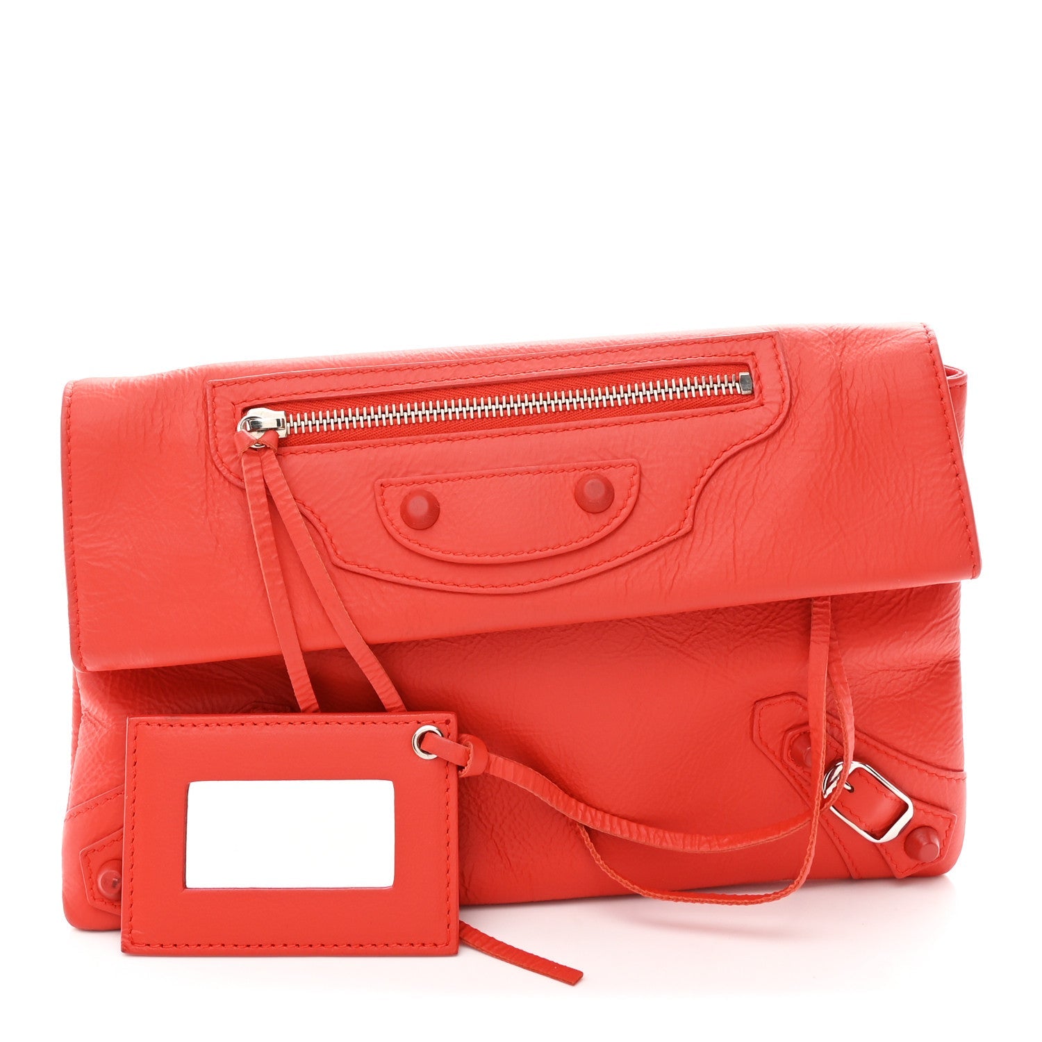 Matte Goatskin Rubber Covered Classic Hardware Envelope Clutch Rouge Ambre