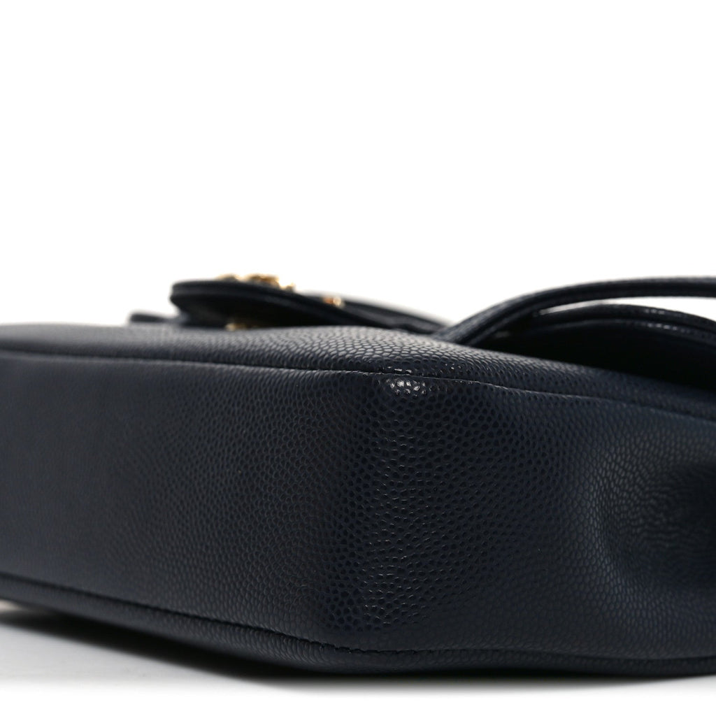 Shiny Caviar Mini Preppy Coco Shoulder Bag Dark Blue