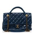 Glazed Calfskin Castle Rock Medium Flap Blue