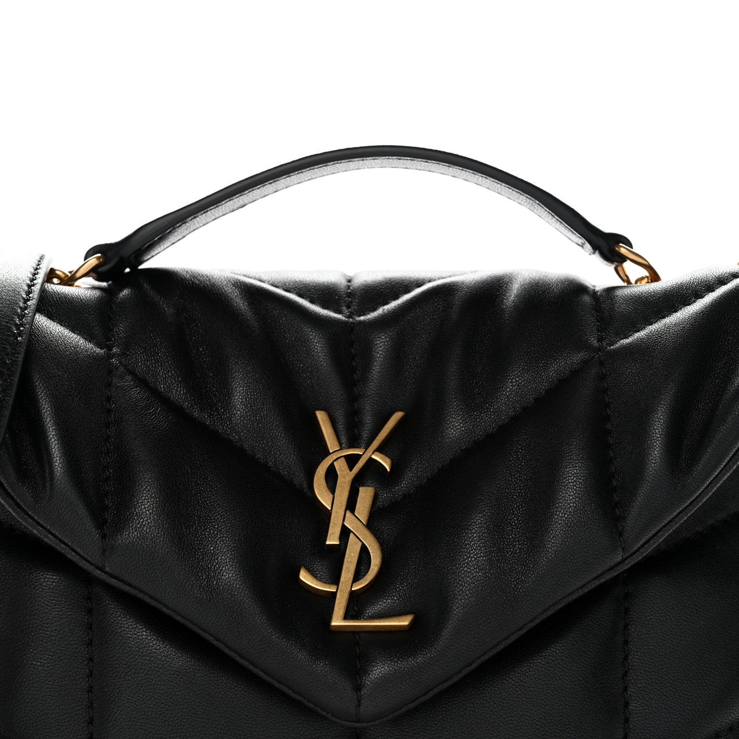 Lambskin Quilted Toy Loulou Puffer Monogram Chain Satchel Black