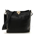 Vitello Calfskin Small Rockstud Flip-Lock Messenger Bag Black