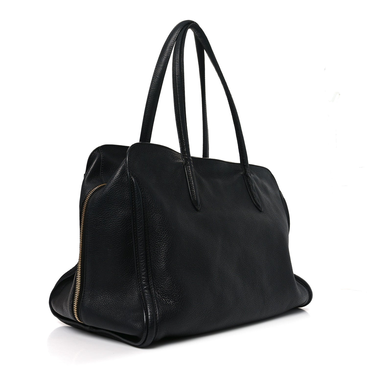 Pebbled Calfskin Large Skull Padlock Zip Around Tote Black