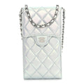 Iridescent Lambskin Quilted CC Phone Holder Blue