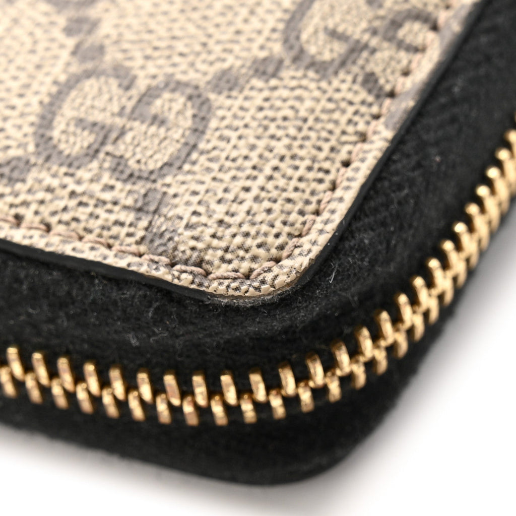 Dollar Calfskin GG Supreme Monogram GG Marmont Zip Around Wallet Black Beige Ebony