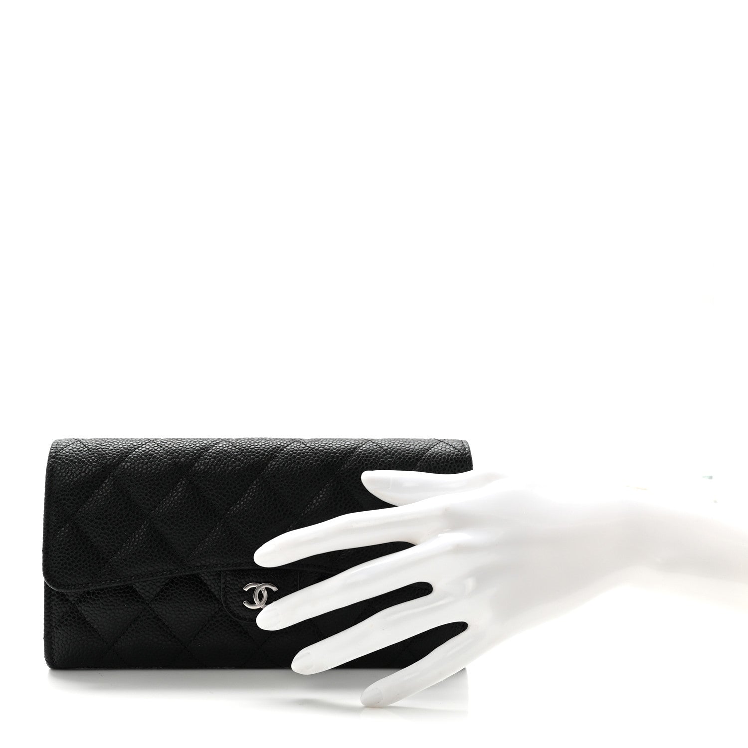 Caviar Quilted Large Gusset Flap Wallet Black