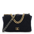 Tweed Quilted Maxi Chanel 19 Flap Navy
