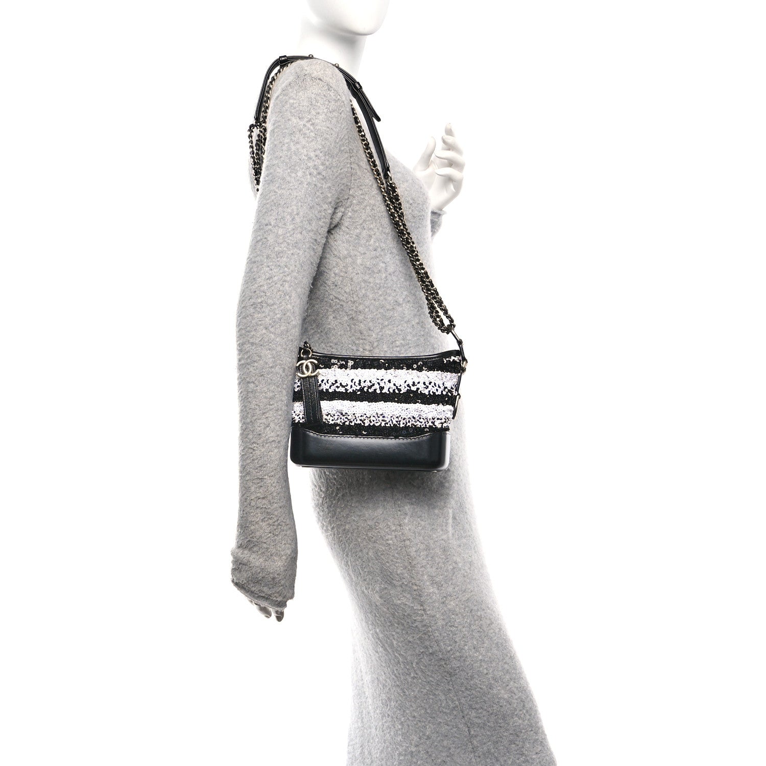 Sequin Calfskin Small Gabrielle Hobo Black White