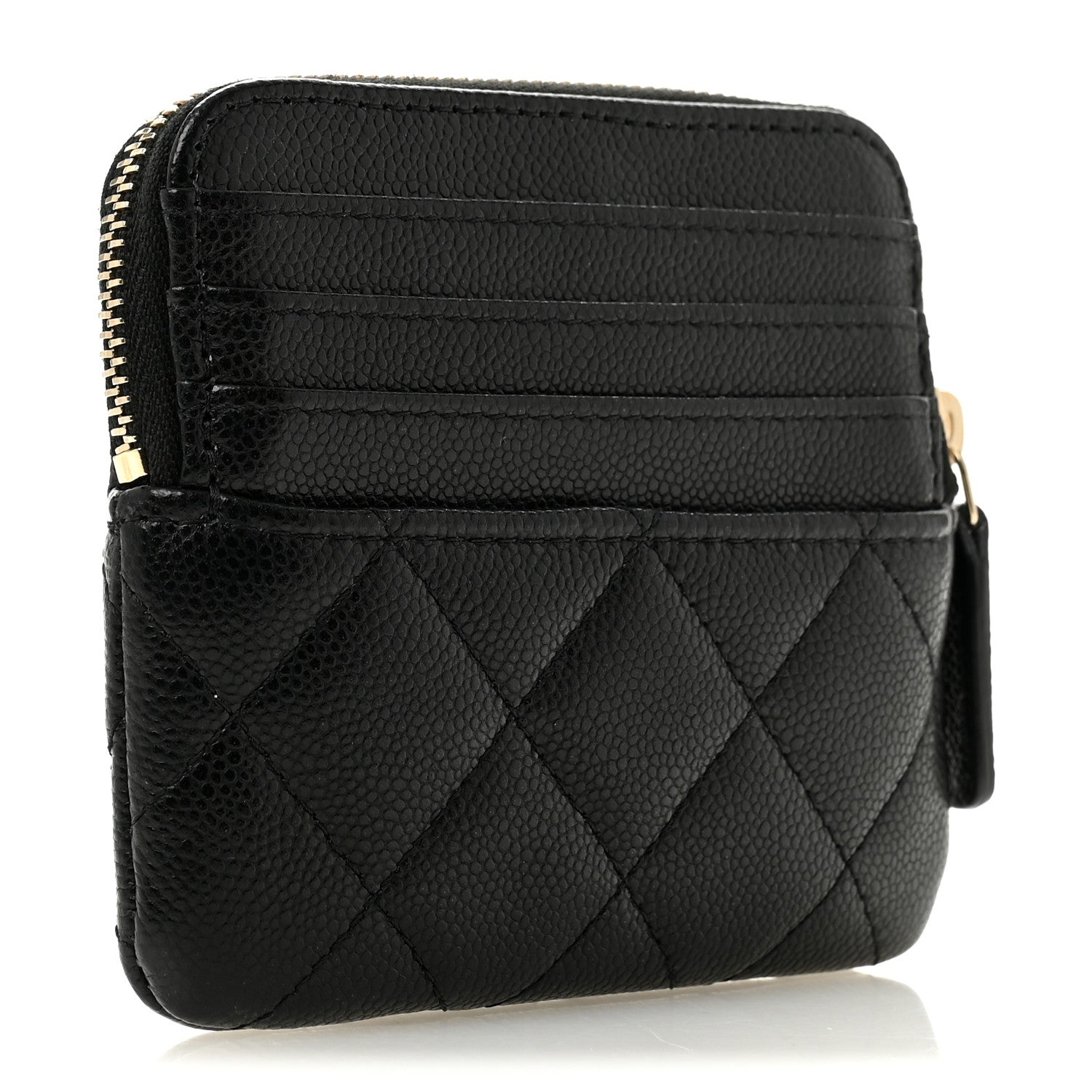 Caviar Quilted Zip  Holder Wallet Black