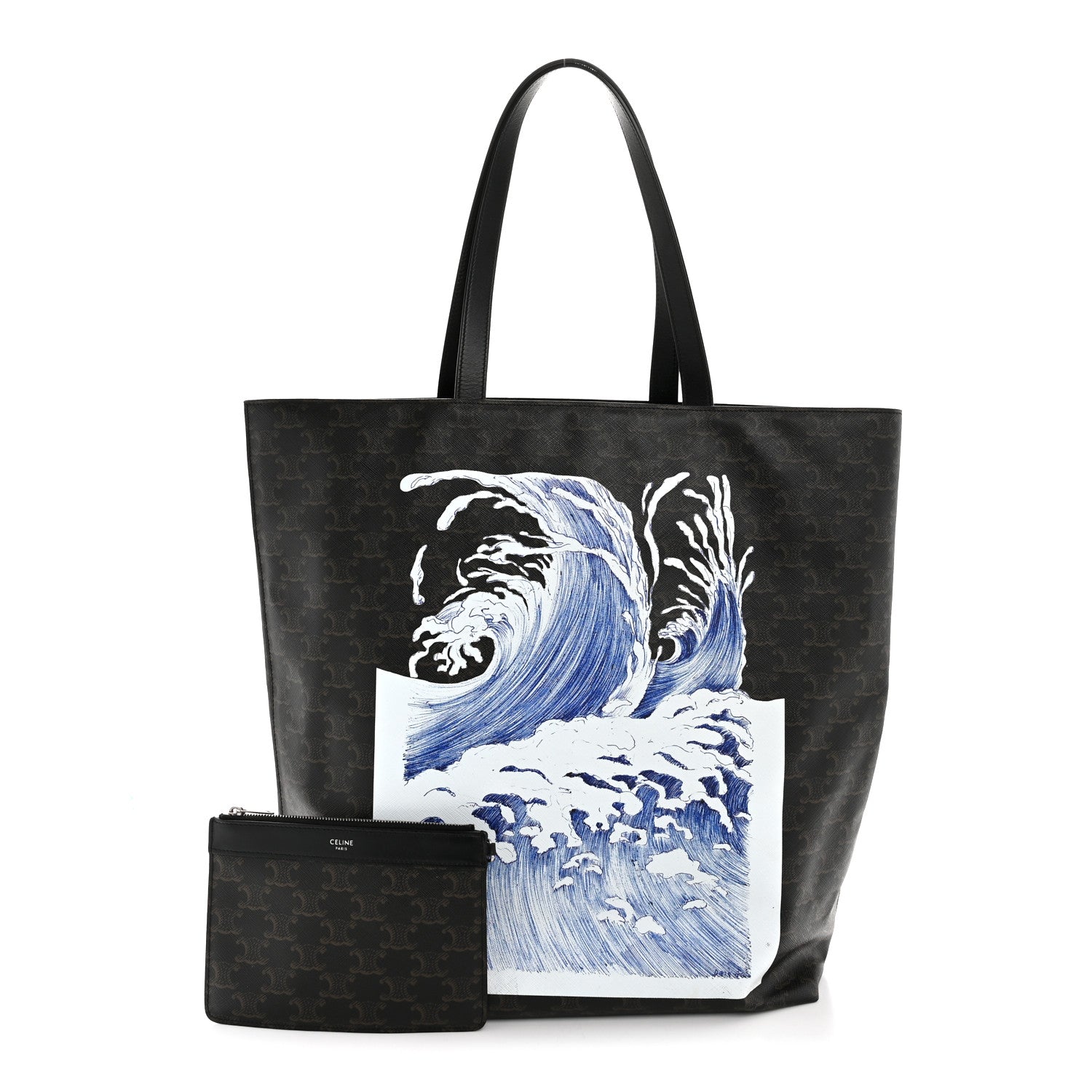 Triomphe Canvas Calfskin Wave Print Museum Bag Black
