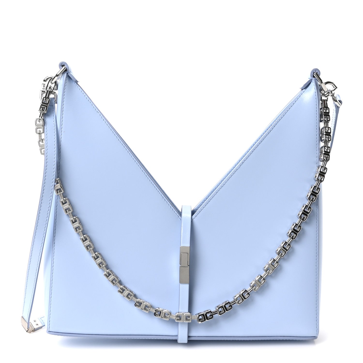Box Calfskin Small Cut Out Shoulder Bag Light Blue