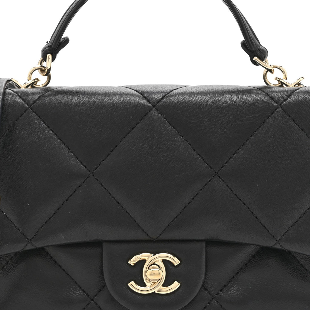 Lambskin Quilted Small Easy Carry Flap Black