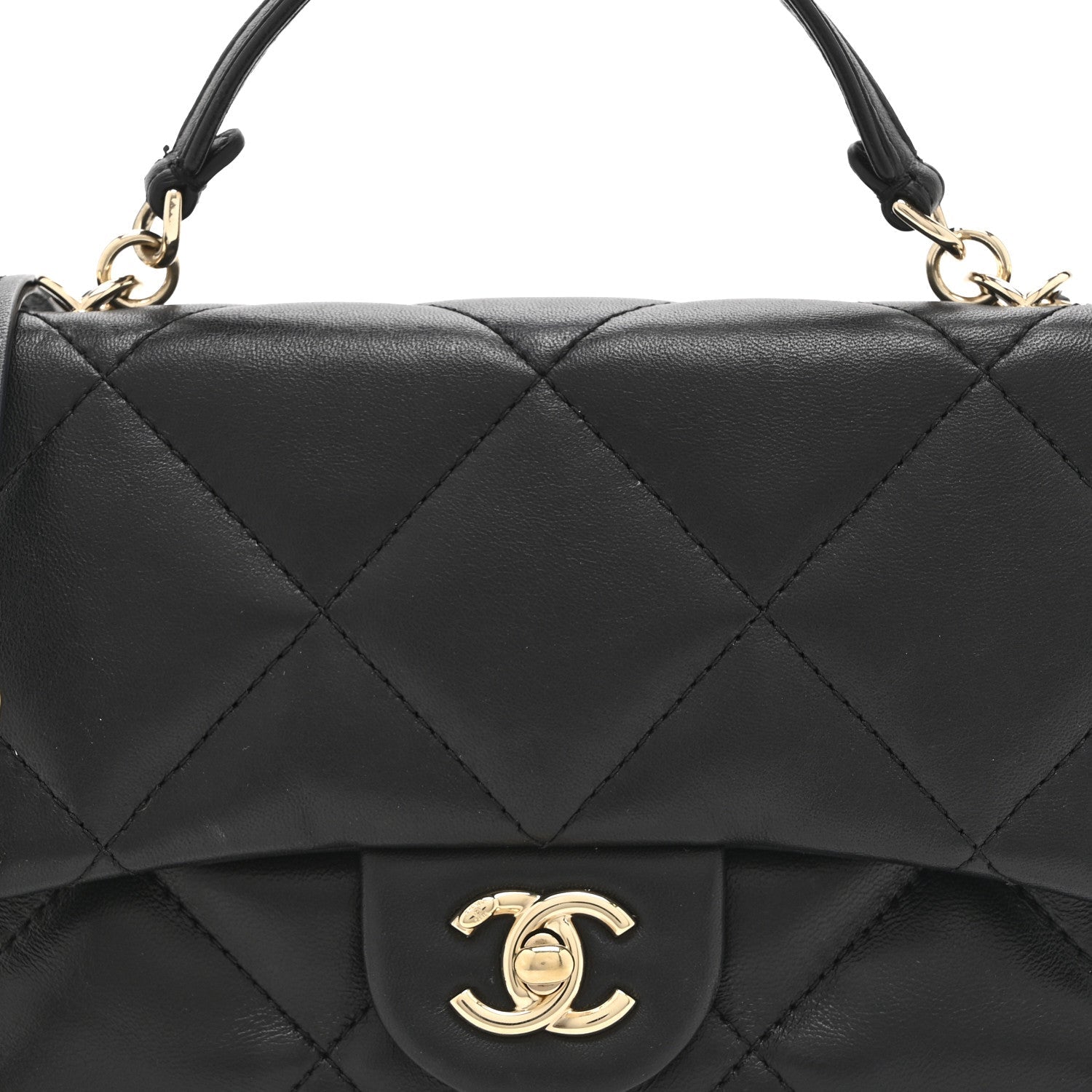 Lambskin Quilted Small Easy Carry Flap Black