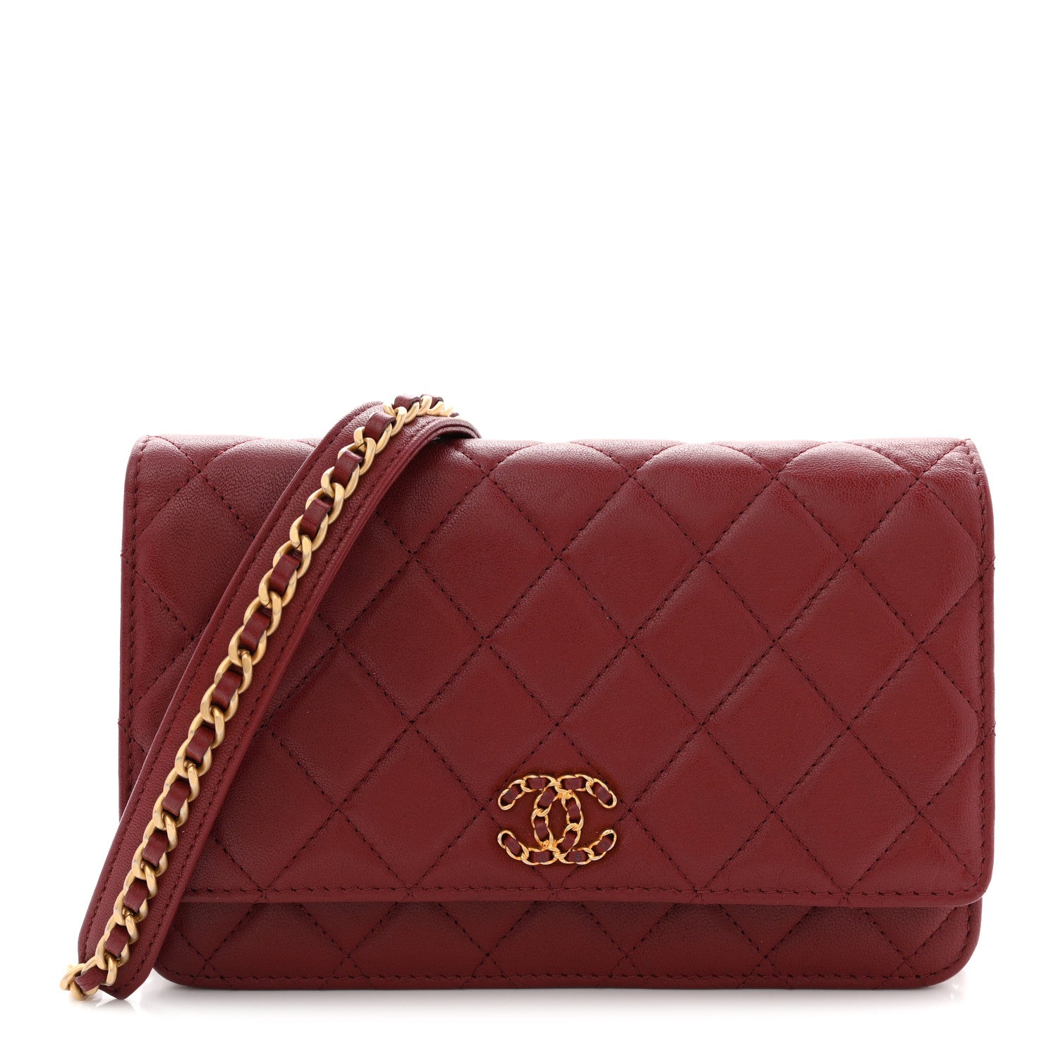 Lambskin Quilted Infinity Wallet On Chain WOC Burgundy